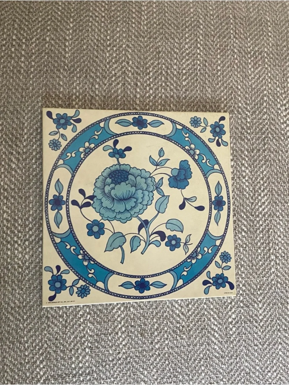 Vintage 1970s Litho In USA Donald Art Co Decor For Wall (1979) Blue & Cream